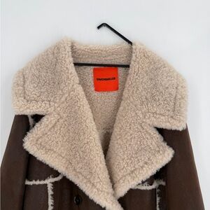 Simon Miller Jetz Faux Fur Shearling Oversized Collar Double Breasted Long Coat
